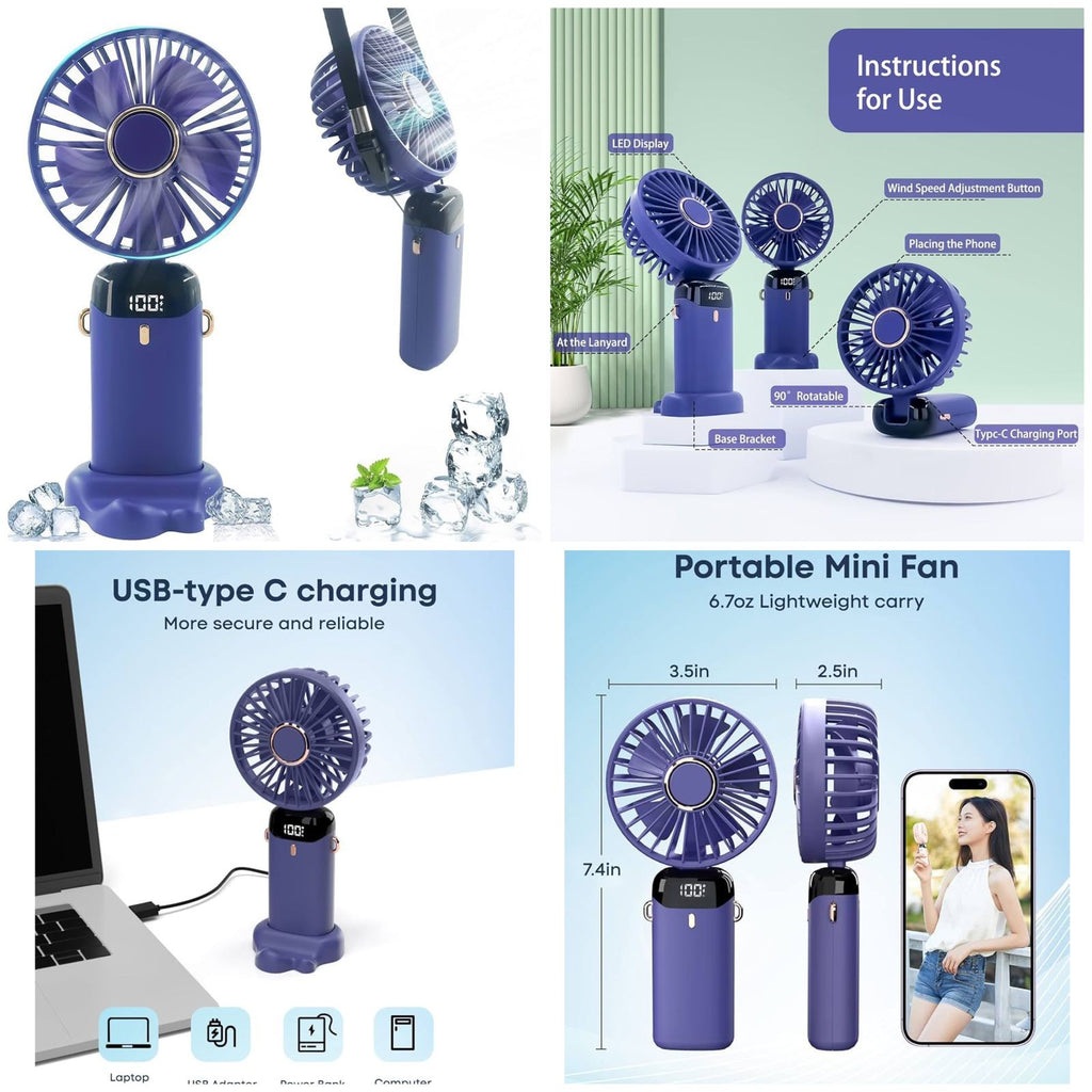 5-in-1 Portable Mini Fan with Digital Display – USB Rechargeable