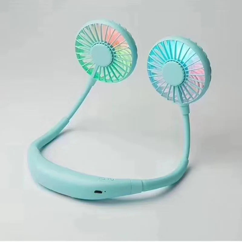 Wearable Rechargeable Neck Fan – Dual Fan, LED Light & 3-Speed Control