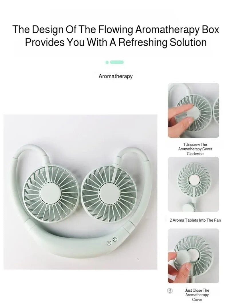 Wearable Rechargeable Neck Fan – Dual Fan, LED Light & 3-Speed Control