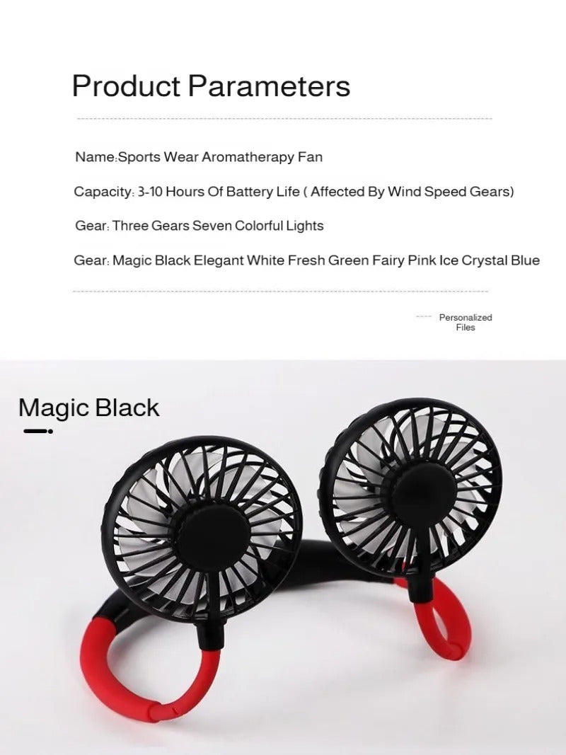 Wearable Rechargeable Neck Fan – Dual Fan, LED Light & 3-Speed Control