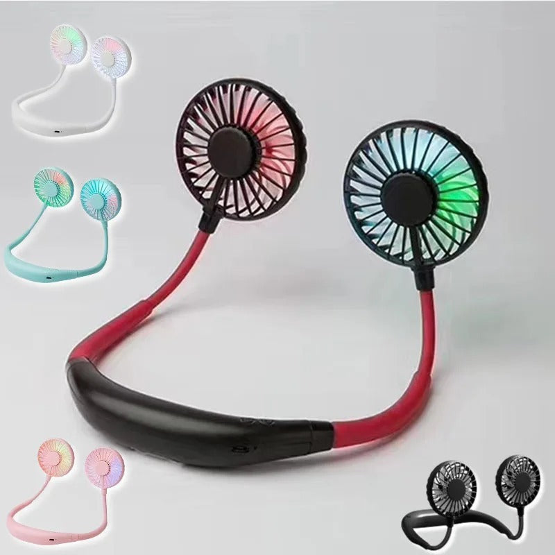 Wearable Rechargeable Neck Fan – Dual Fan, LED Light & 3-Speed Control